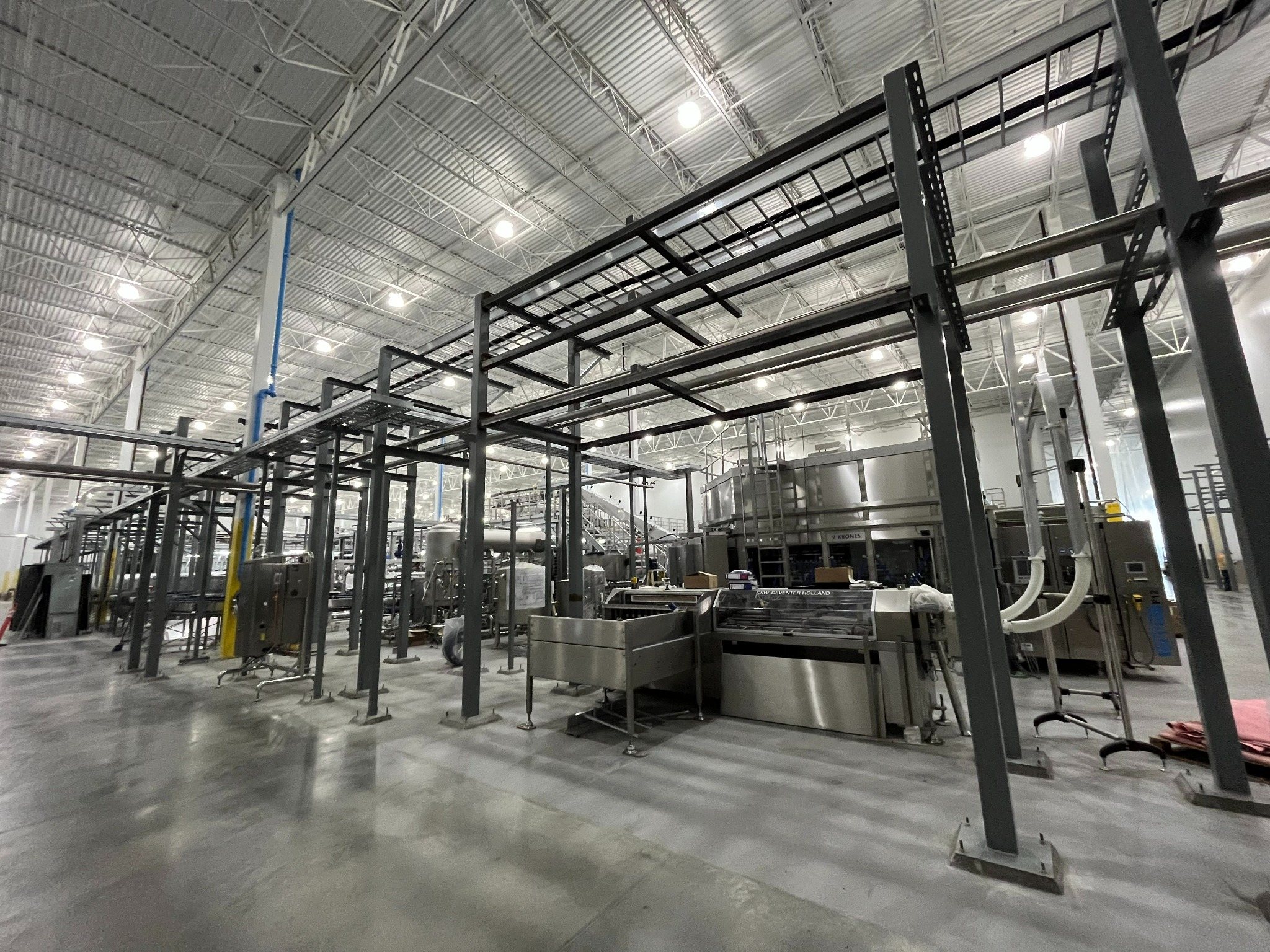 Large industrial steel structure inside a manufacturing facility