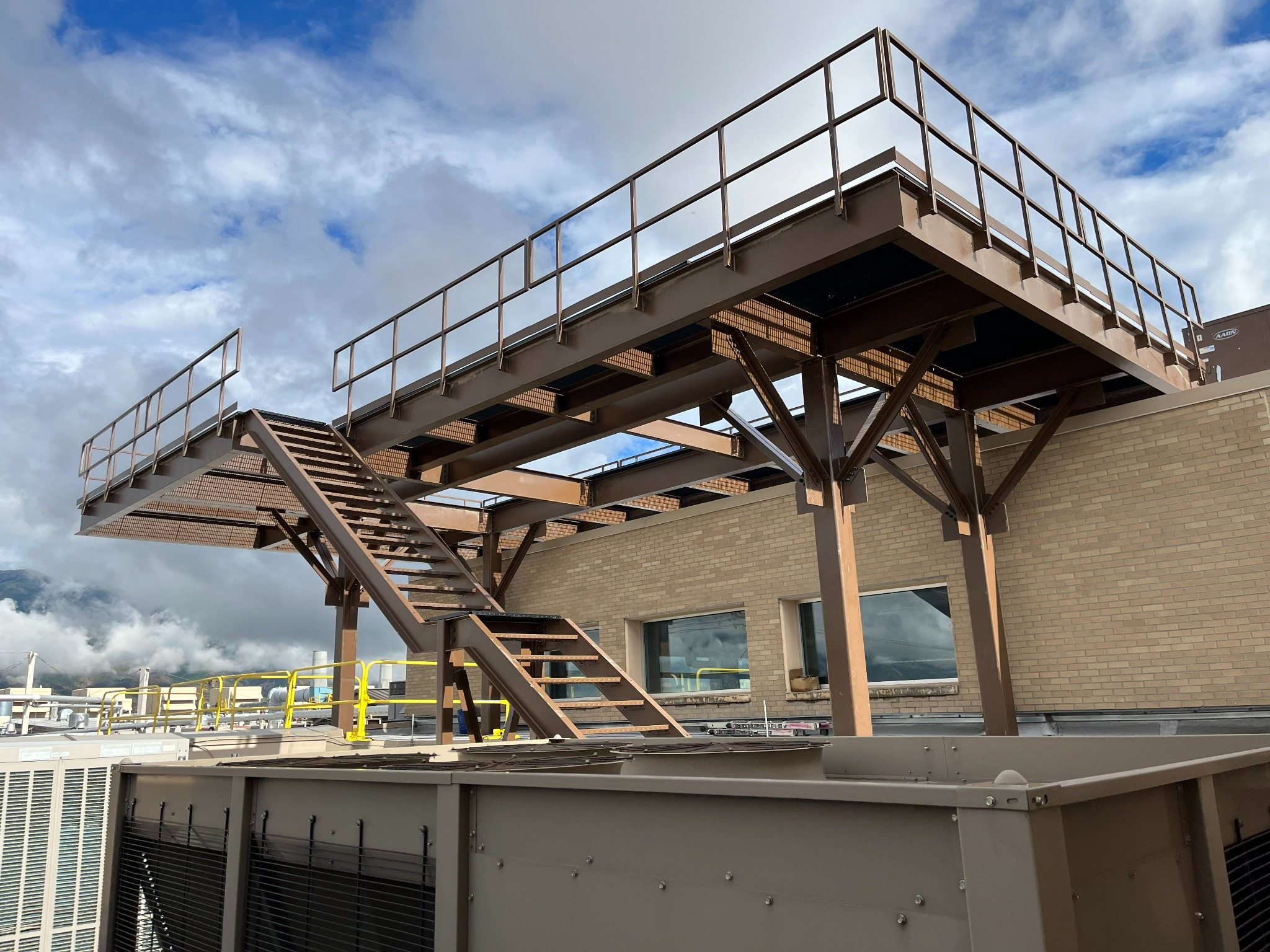 Completed elevated industrial platform and steel stairs